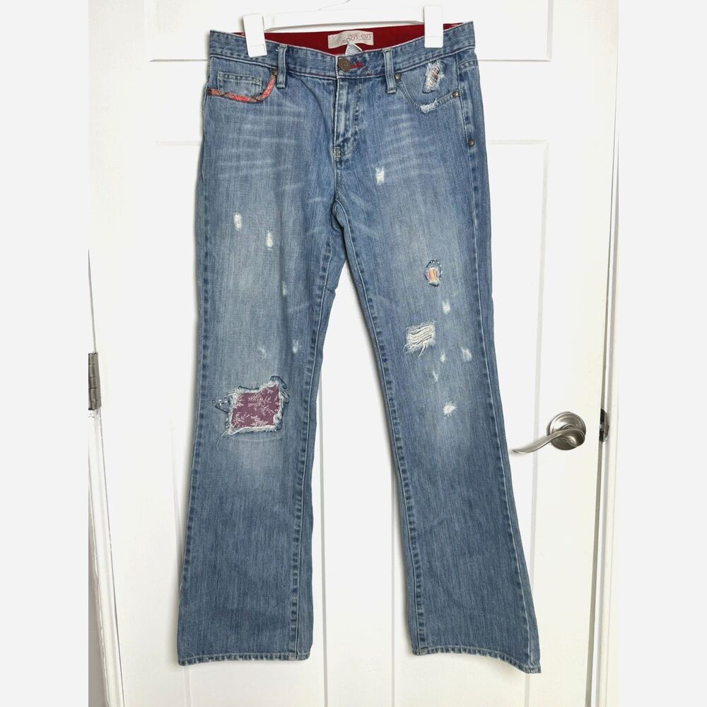 Old Navy Women's Size 6 Patchwork Low Rise Bootcut Jeans Distressed Y2K Denim - Picture 2 of 11